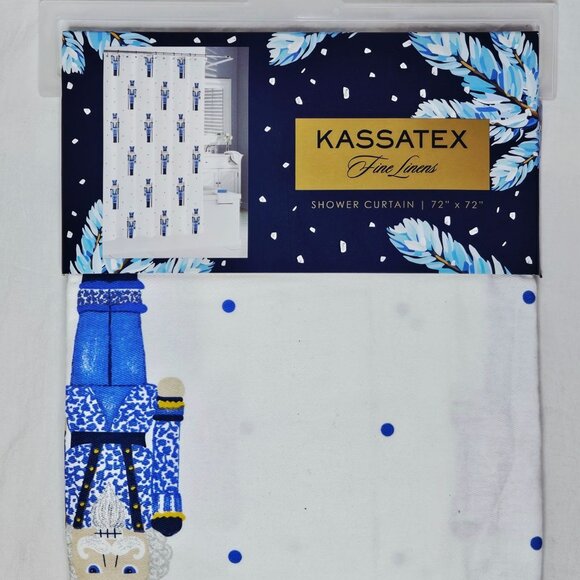 Kassatex Fine Linens Nutcracker Shower Curtain 72" X 72" White & Blue Polyester - Picture 1 of 3